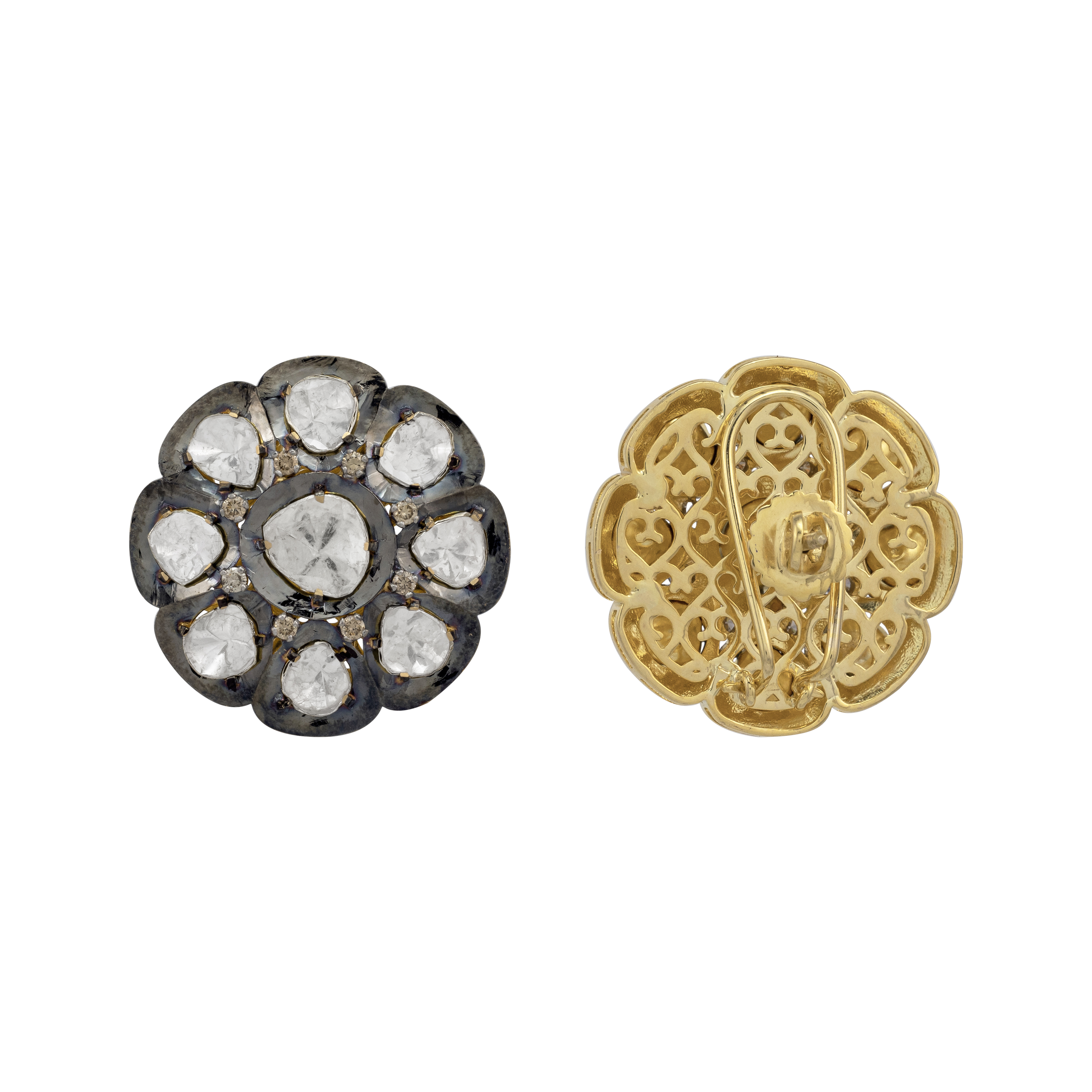 Circular Polki Studs in Black Finish